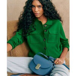 NWOT Sezane Betty Cardigan in Green Long Sleeves Collar Button Wool